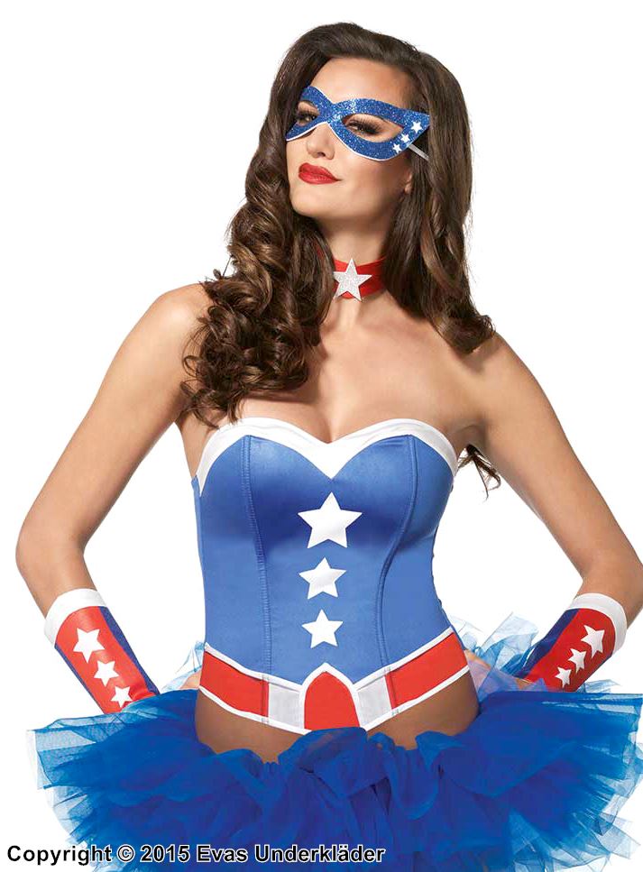 Kvinnlig Captain America, maskerad-bustier med stjärnor